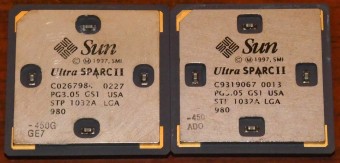 2x Sun Ultra SPARC II 450 MHz CPUs PG3.05 GS1 USA, STP 1032A, LGA 980, SMI 1997